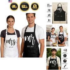 2Pcs Funny Couple Aprons for Cooking,Baking, Kitchen Couple Gifts for Engagem...