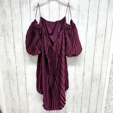 Express Dress Women Size Medium Mini Strapless Puff Sleeve Pleated Ruffled Plum