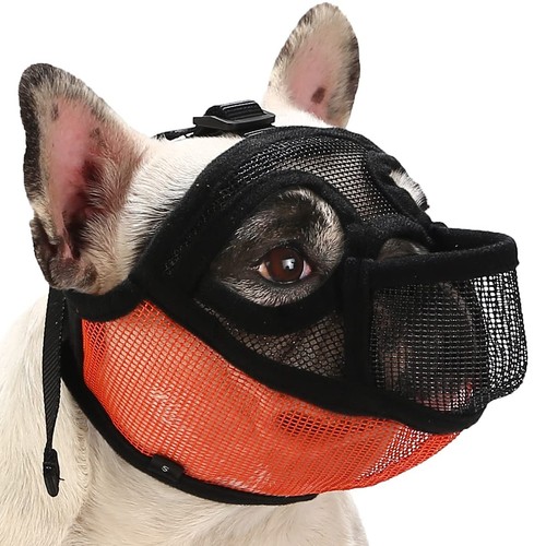 French Muzzle, Short Snout Mesh Dog Muzzle with Tongue Out Design for Flat Fa...