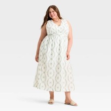 Women's Maxi Open Back Sundress - A New Day Cream GREEN TROPICAL PRINT NWT XXL