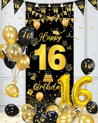 16. Geburtstag Deko für Jungen Mädchen, 16. Geburtstag Luftballons schwarz gold weiß