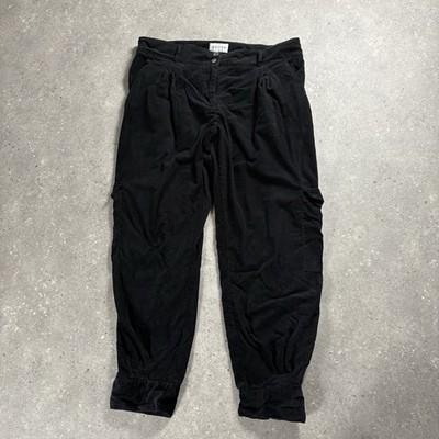 Brora Trousers UK 16 Black Corduroy Needle Cord Cargo Pleated Utility Ankle