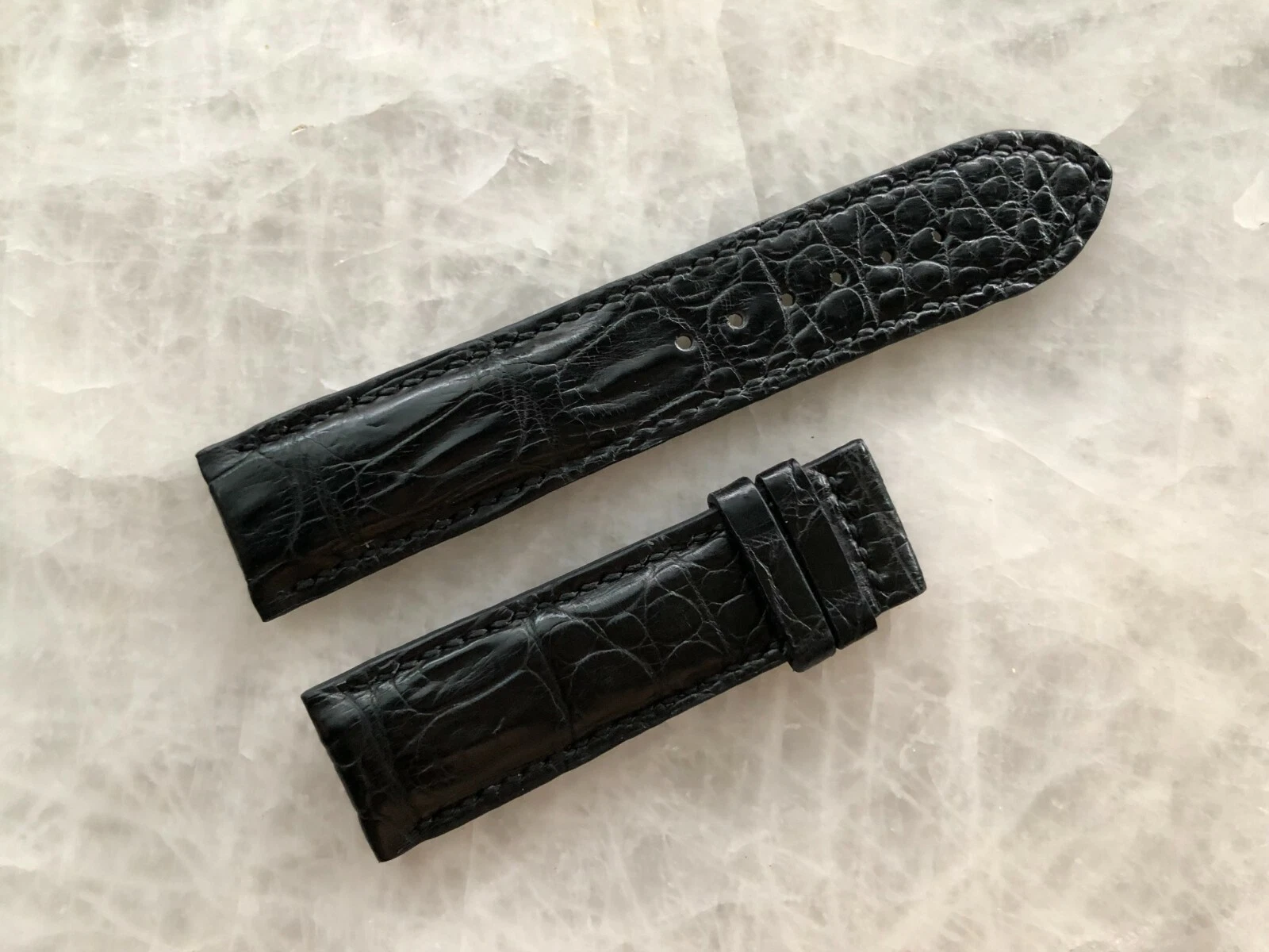 22mm/20mm Black Alligator Crocodile Embossed Leather Watch Strap Band