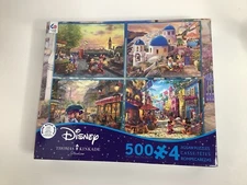 Vintage Disney Kinkade Puzzle Ceaco 4x 500 PC Mickey & Minnie Travel Collection