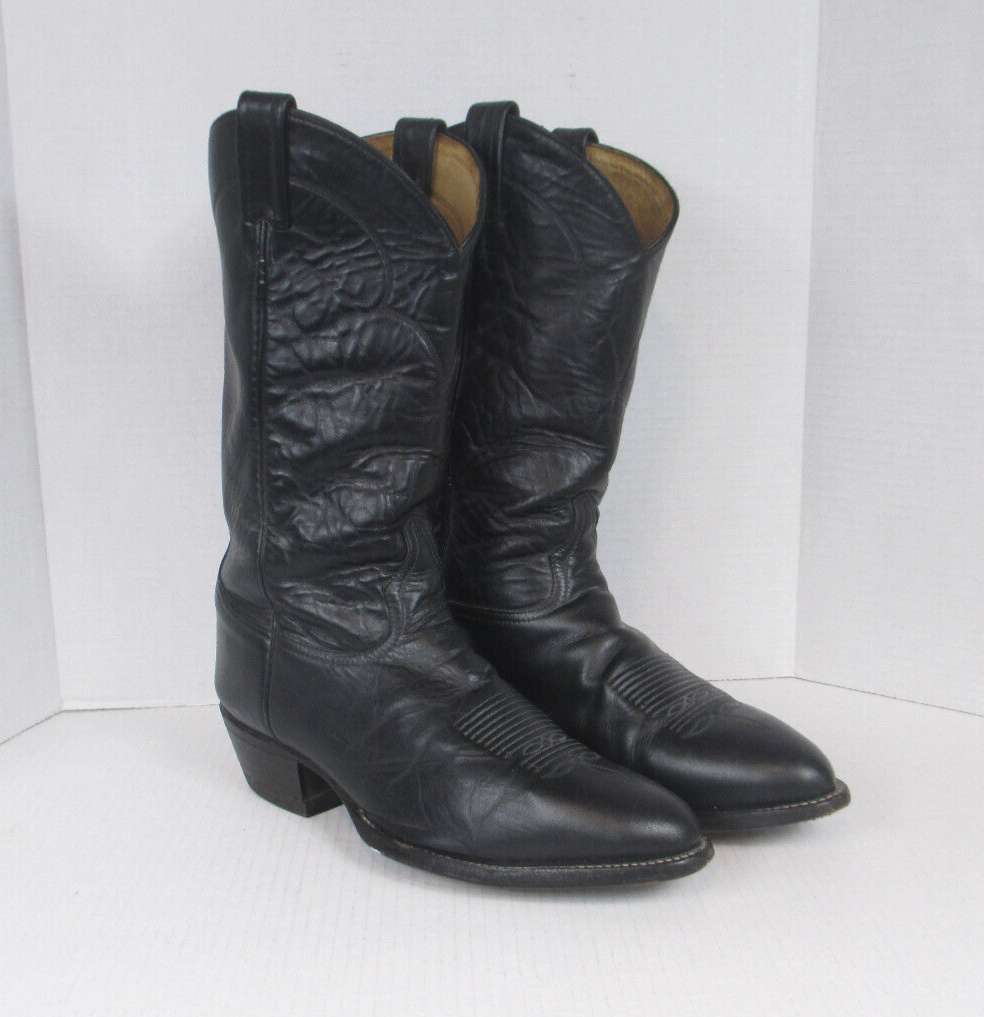 Vtg Tony Lama Mens Classic Black Cowboy Boots 10 EEEE Leather