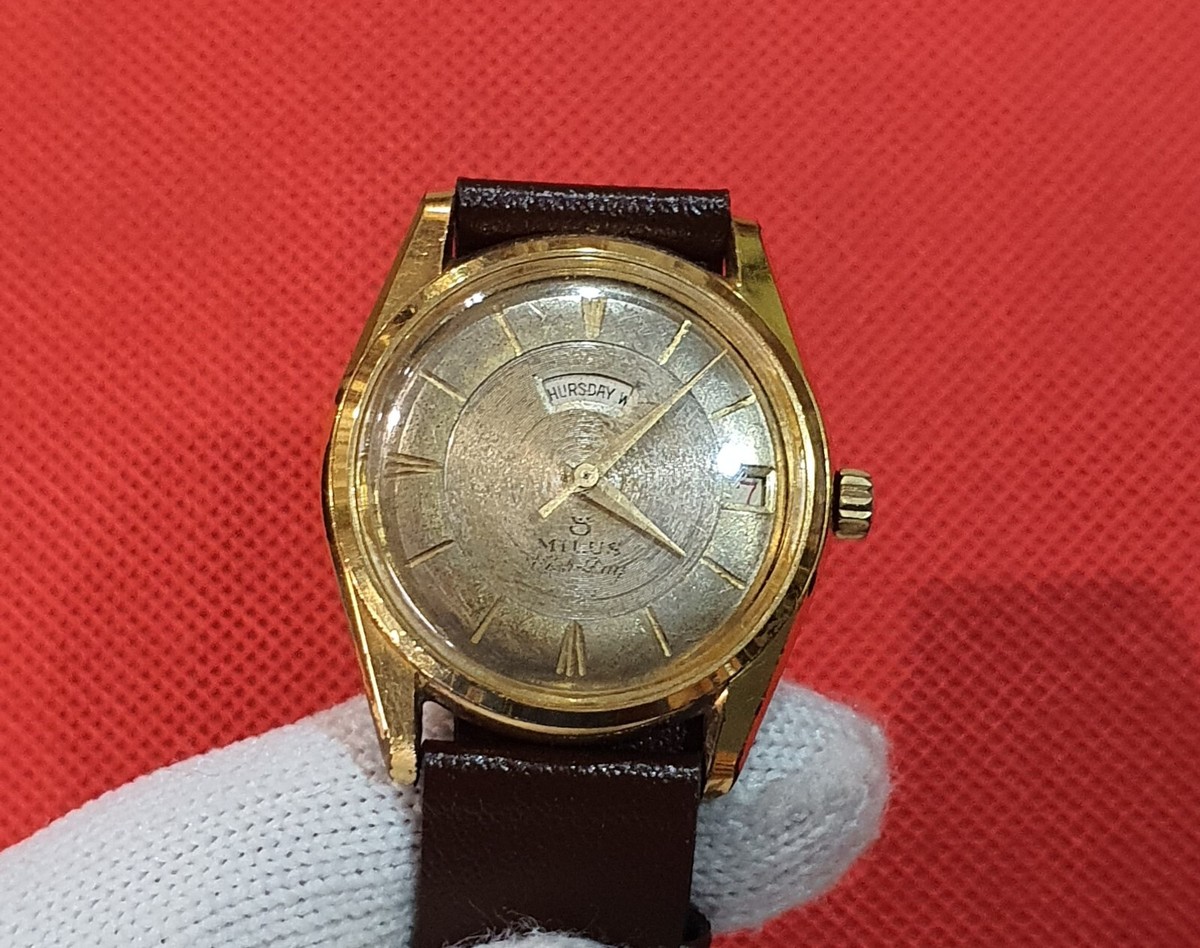 RARE VINTAGE MILUS DAY AT 12 O’CLOCK GOLD FILLED G 10 MANUAL WATCH