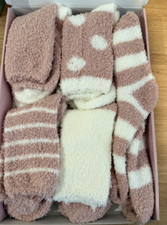 Fuzzy Socks 5 Pack Soft Fluffy Ankle Socks Women's Size 5-10 Pink/White NEW