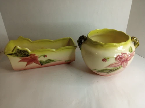 Vintage Hull Art Pink and Green "Woodland" Jardiniere And Window Box USA EUC