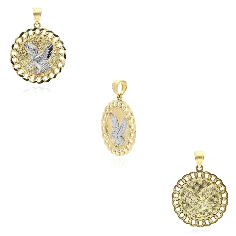 Colgante Águila Texturizada Cubana Miami Oro 10K Dos Tonos Amarillo Blanco 1.1" Foto 4 de 4