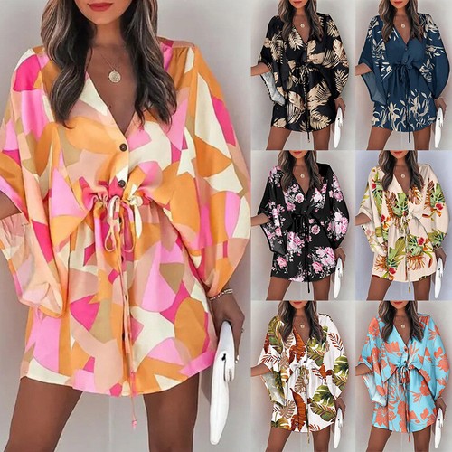 Abito Da Spiaggia Americano Casual Da Vacanza Tunica Con Scollo A V Abito ▼