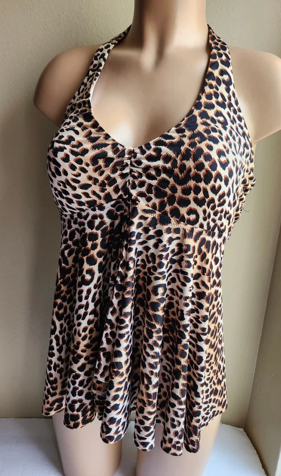 Merona Babydoll Leopard White/Tan Tankini Top  W/Cups Medium - Image 3 of 4