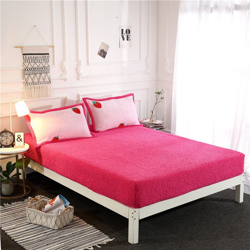 Sherpa Fleece Fitted Bed Sheet Non-slip Warm Elastic Mattress