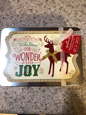 Hallmark Christmas Cards In Collectible tin Tis Season Wonder /Joy Reindeer 12ct