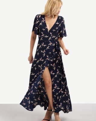 SHEIN Wrap Dress Bird Swallows Large | eBay