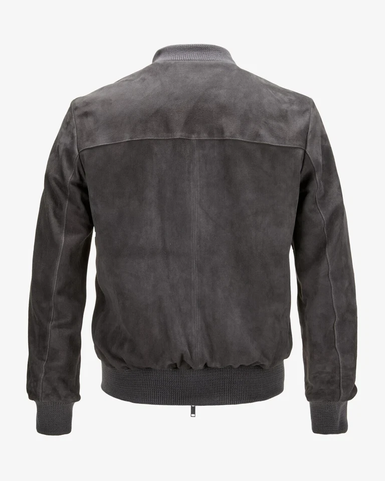 Men's Gray Leather Jacket Pure Suede Bomber Biker Size S M L XL XXL Custom Made - Image 2 of 4