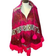 Mexican Poncho, OS, Pink and Gold. BoHo, Fringe, Chic