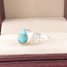 Blue Copper Turquoise Gemstone 925 Sterling Silver Ring Handmade Jewelry