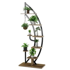 6-Tier Metal Plant Stand Rack 9 Potted Curved Stand Holder Display Shelf W/ Hook