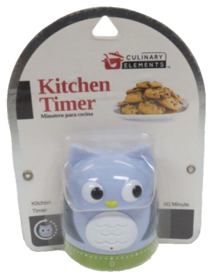 Culinary Elements Blue Owl Bird 60 Minute Kitchen Timer Mechanical NEW Sealed