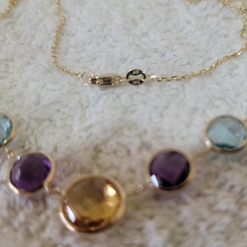 14k Yellow Gold With Genuine Multi-colored Necklace Briolet 10mm 8mm 6mm Round. - Picture 7 of 7