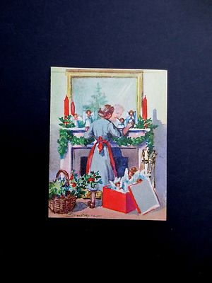 Unused Erica Von Kager Brownie Xmas Greeting Card Mother Decorating Mantle