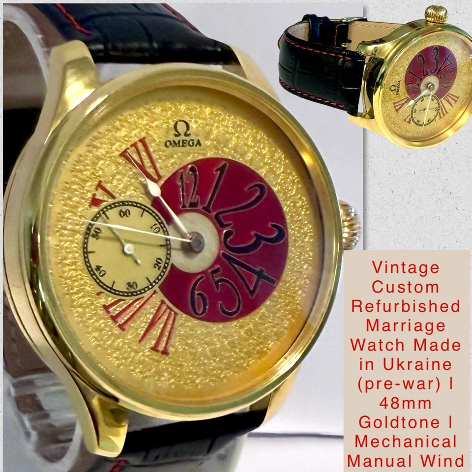 Reloj Hombre Vintage 48mm Dorado y Rojo | MATRIMONIO Mecánico Cuerda Manual Personalizado
