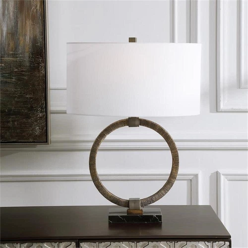 Uttermost Contemporary Resin Marble Iron and Fabric Table Lamp in Gold - Picture 1 of 8