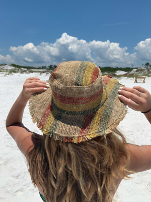 Hemp Beach Sun Hat, Rasta, Handmade Hippie Boho Hat, Unisex