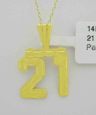 MASSIVER ''21'' ANHÄNGER 14K GELBGOLD - Made in USA - Neu mit Etikett