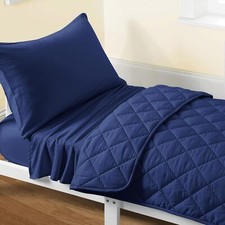FLXXIE 4 Pieces Toddler Bedding Set, Soft and Breathable Toddler, Navy Blue