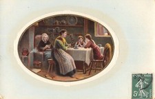 CPA FANTAISIE GAUFREE REPRESENTANT UNE SCENE DINTERIEUR
