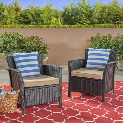 Noble House Lounge Chair 30.3"x28.5" Brown Faux Rattan w/Tan Cushion (2-Pack)