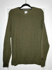 Columbia Knit Sweater Pullover Men's Large Olive Green V neck Long Sleeve Cotton