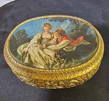 Sankyo Japan Music Box Plays "i did it my way" Silk Couple Ornate flower -WORKS