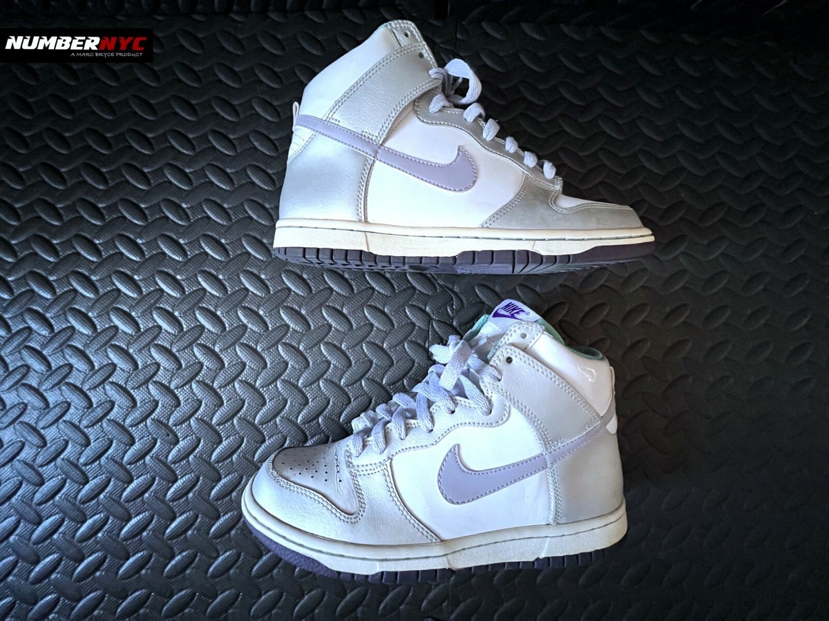 NIKE DUNK HIGH TOP SZ 5.5Y WHITE MINT LILAC PURPLE METALLIC