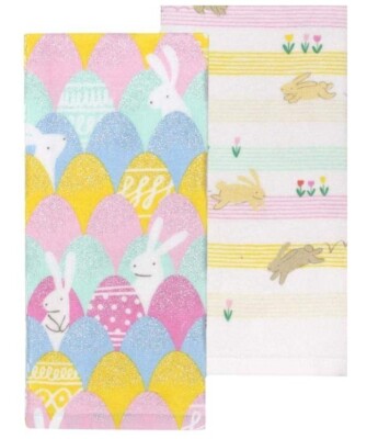 Celebrate Easter Together Printed Bunny Eggs Kitchen Terry Tea Towels 2-pk.