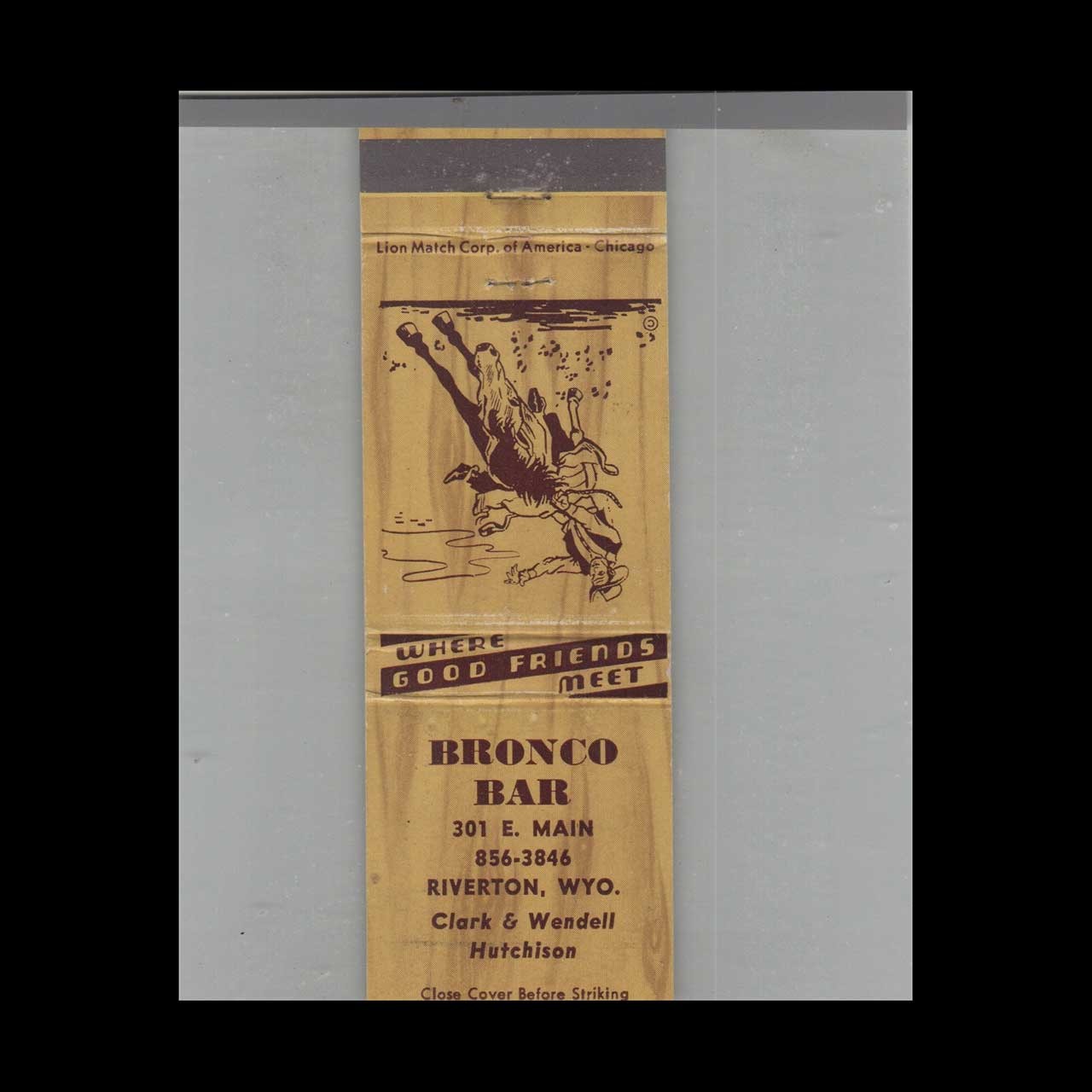 Matchbook Cover Bronco Bar Riverton, WY