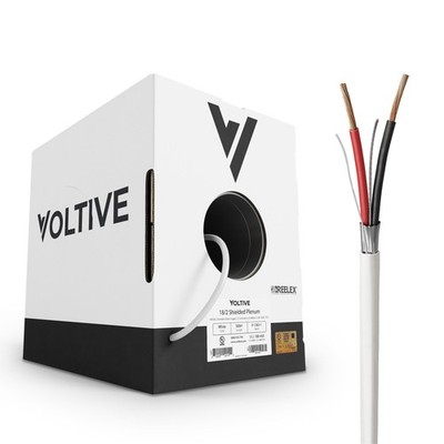 Voltive 18/2 Shielded Low Voltage Wire, Plenum CL3P, White, 500ft