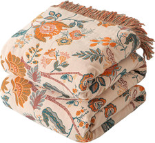 Boho Throw Blanket for Couch Sofa Bed, 100 Cotton Woven Quilt