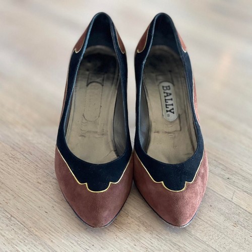 Rare Vintage 80s Bally Brown & Black Suede Heels & Matching Purse Set Size 7.5M - Picture 6 of 16
