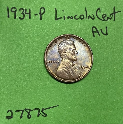 1934-P Lincoln Wheat Cent / Penny 1c AU About Uncirculated Attractive US Coin