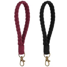 2 Pcs Handmade Bracelet Keychain for Travel Concerts, Black/Wine Red
