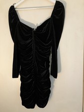 Zara Size Small Black Velvet Rouched Off The Shoulder Bodycon Mini Dress