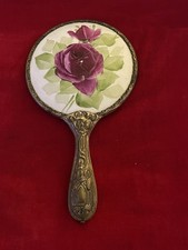 Victorian hand painted rose porcelain hand mirror
