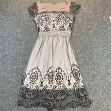 Gracia Women Medium Black White Lace Knee Length Dress Fairy Whimsy Goth Stretch