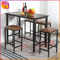 Bartisch-Set Stehtisch Mit 4 Barhockern Industrie-Design Vintagebraun Schwarz
