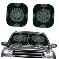 2 Piece Mandala Car Sun Shade for Windshield Sunshades Front Green Mandala
