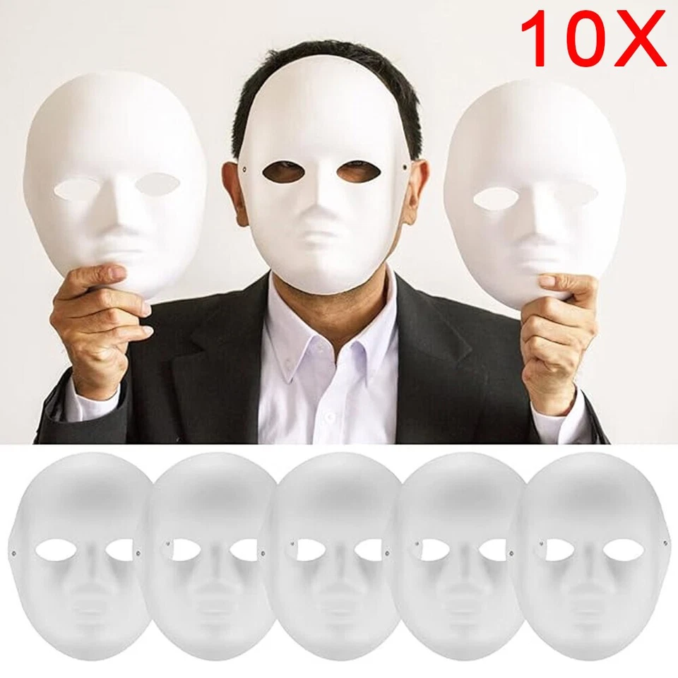 1/10pcs Blank Full Face Masks - DIY Craft Paper Masks for Halloween&Costumes - Image 2 of 4