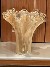 Murano Italy Hand Blown Art Glass Vase Ruffle Ribbon Swirl 11.5  tall x 11  Wide