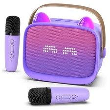 Mini Karaoke Machine Toys Gifts,Kids Portable MP3 Player with 2 Wireless Purple
